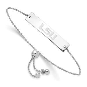 Sterling Silver Rhodium Plated LSU Small Bar Adj Bracelet 9 Inch
